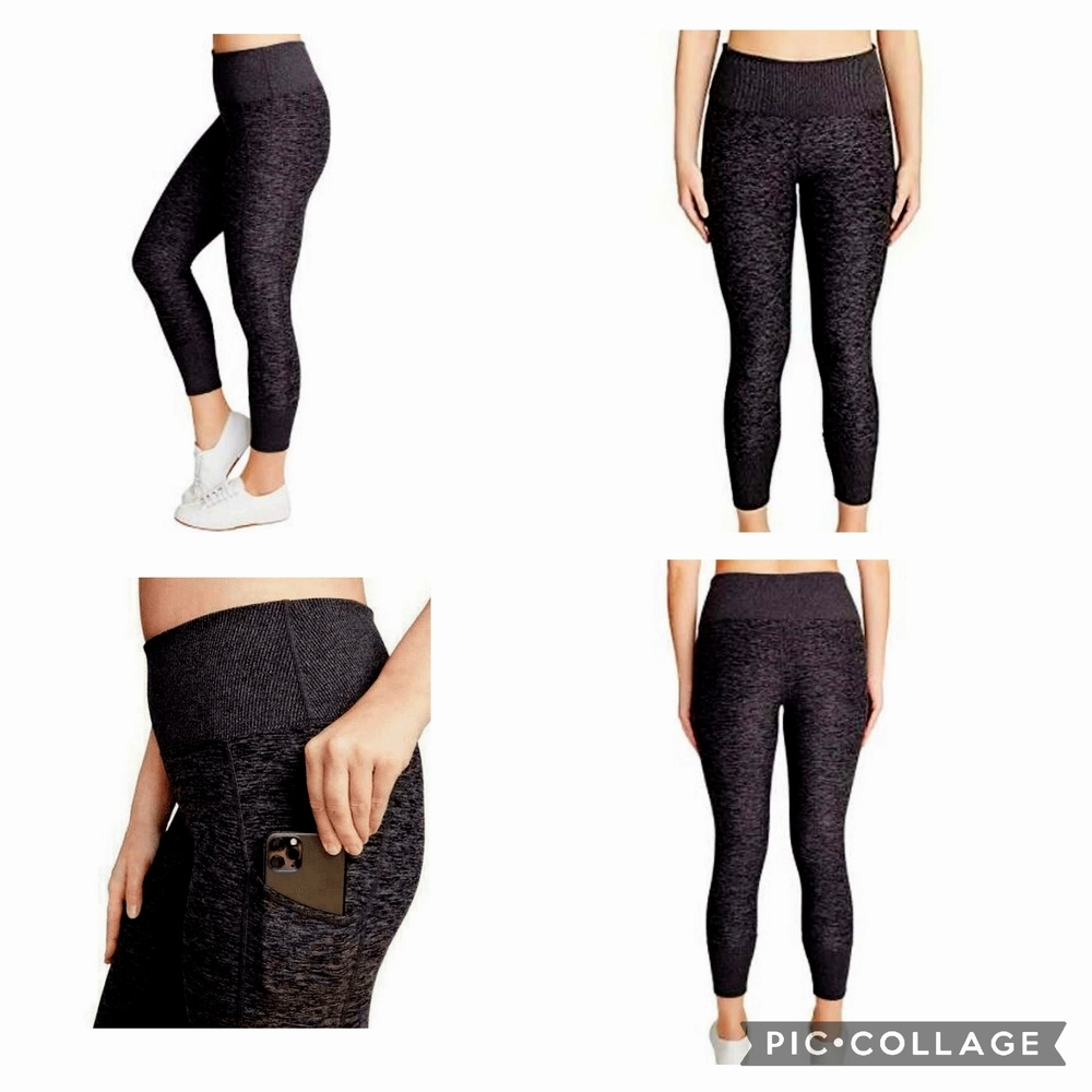 Kirkland Brushed Leggings Ankle Length Heathered Black Pockets High Waist M NWT